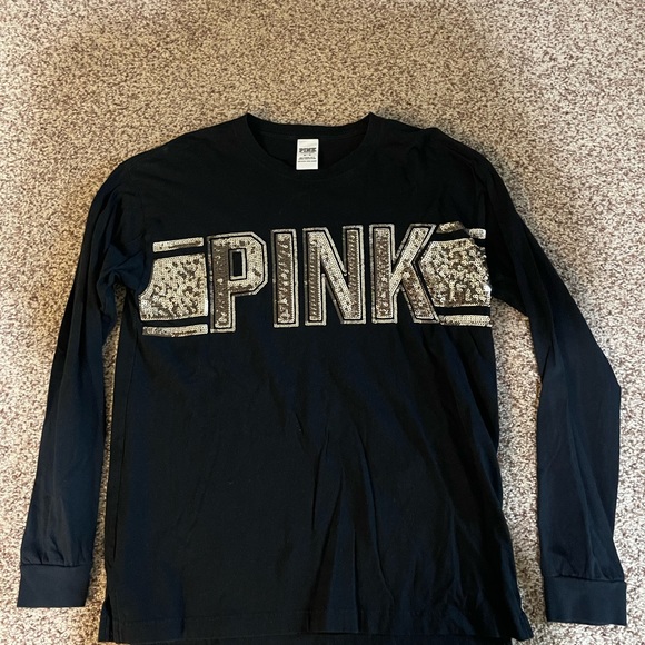 PINK Victoria's Secret Tops - VS PINK black sequin long sleeve EUC size M